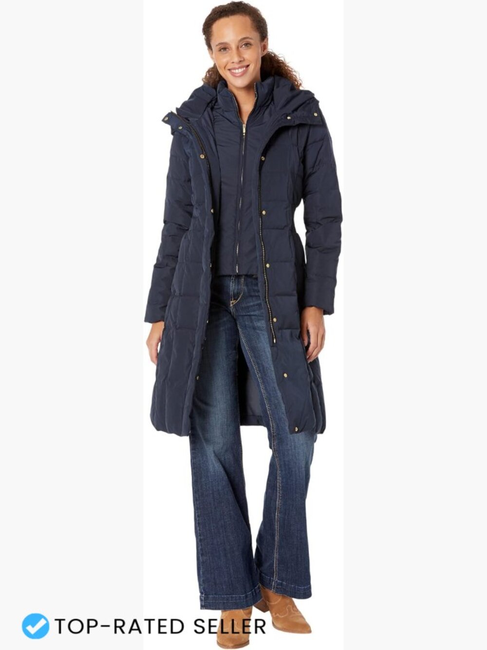 Long Quilted Puffer Down Coat Hooded Zip Front Warm Winter Jacket